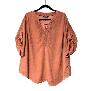 Bloomchic blouse womens 18-20 dusty pink Swiss dot vneck flowy roll short sleeve